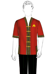 海南傳統(tǒng)黎族服飾男式紅色短袖+長(zhǎng)褲方案設(shè)計(jì)