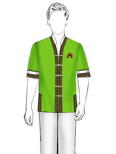 海南傳統(tǒng)黎族服飾男式綠色短袖上衣+白色長(zhǎng)褲方案設(shè)計(jì)
