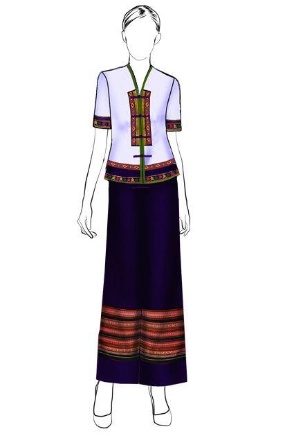 海南傳統(tǒng)黎族服飾女式短袖上衣+長褲方案設(shè)計