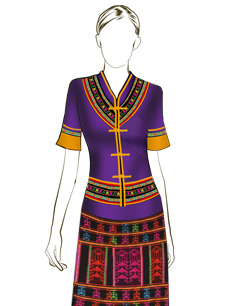 海南傳統(tǒng)黎族服飾女式短袖+長筒裙方案設(shè)計