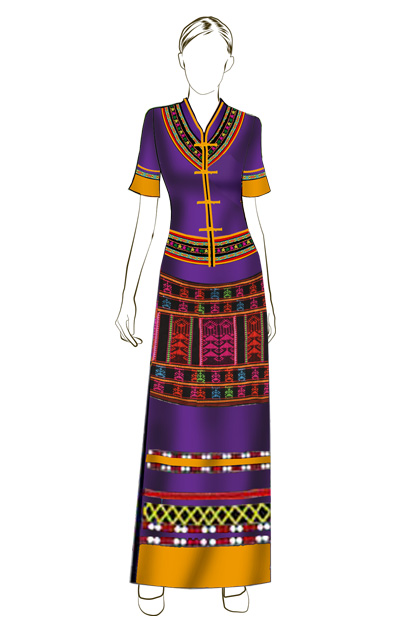 海南傳統(tǒng)黎族服飾女式短袖+長筒裙方案設計