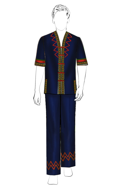 海南傳統(tǒng)黎族服飾男短袖+長(zhǎng)褲方案設(shè)計(jì)